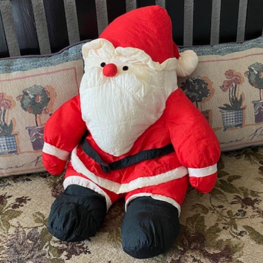 Soft Squishy STUFFED sitting SANTA CLAUS * Parachute material * LARGE 20" * EUC
